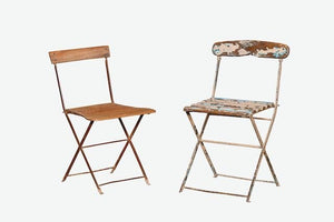 Vintage Folding Iron &amp; Wooden Chairs